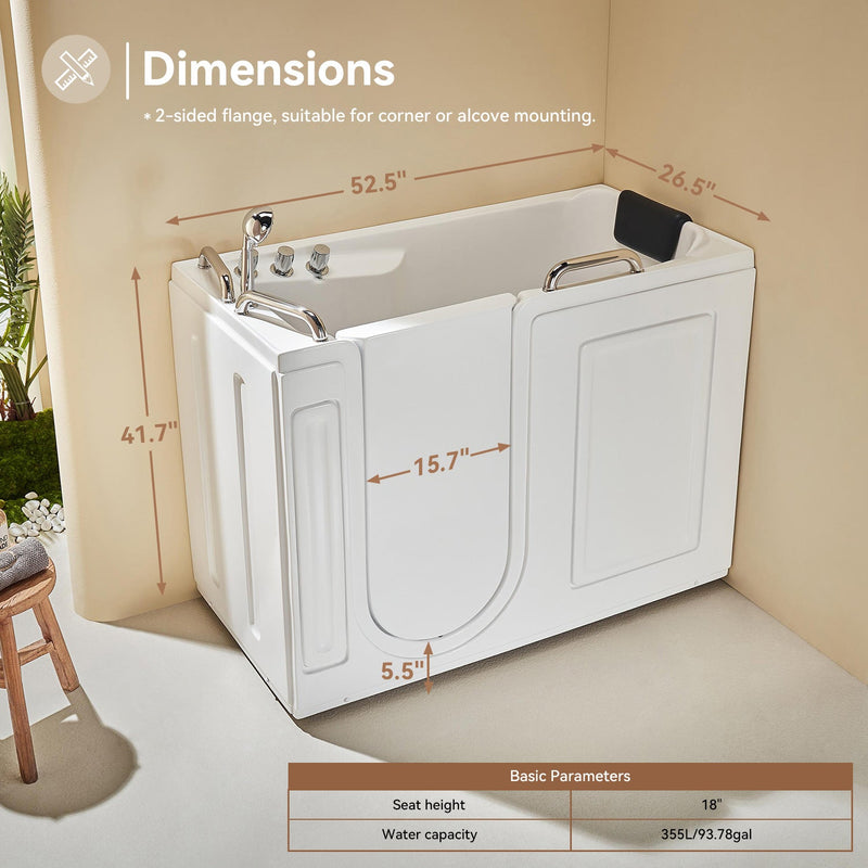 HOROW Walk in Tub with Shower and ADA Compliant for Senior Model WT52-L