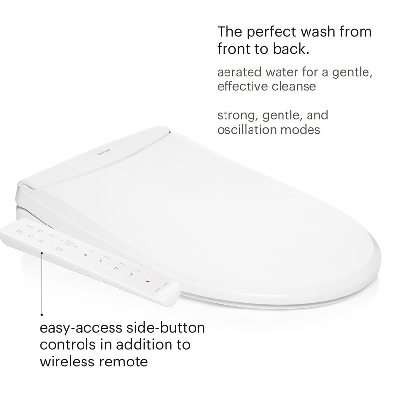Brondell Swash Thinline T22 Luxury Bidet Toilet Seat with Side Arm Control, Elongated White T22-EW