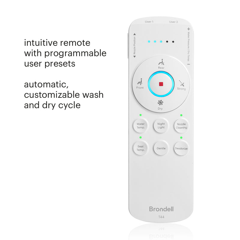 Brondell Swash Thinline T44 Luxury Bidet Toilet Seat with Remote Control, Elongated White T44-EW