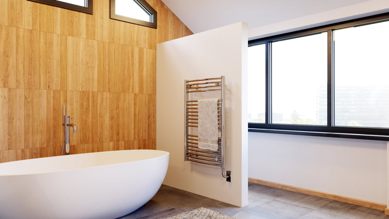 ICO Blenheim towel warmer, styled bathroom scene
