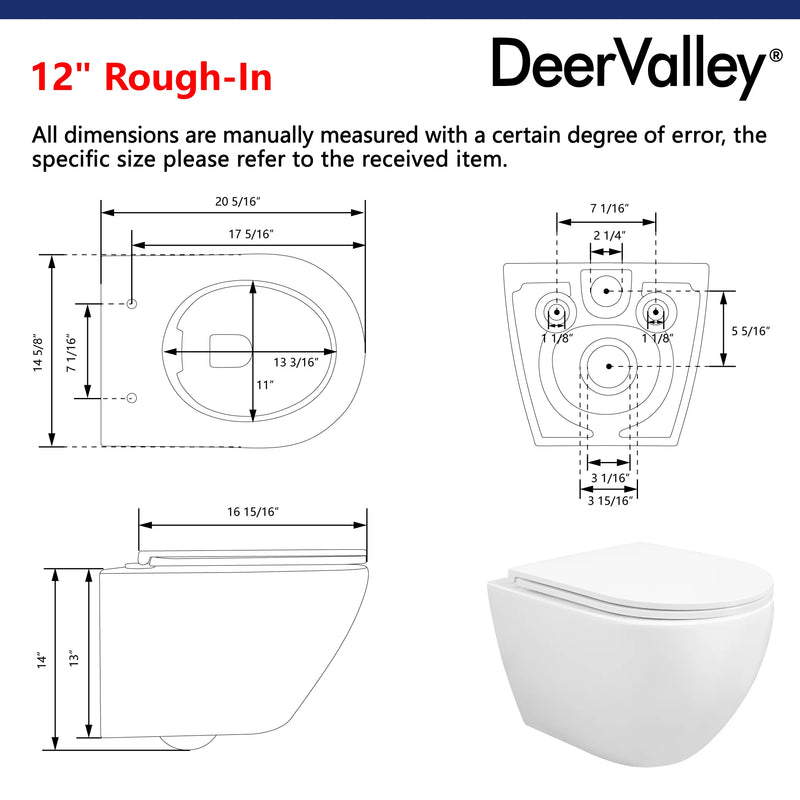 DeerValley LIBERTY Wall-Hung Elongated Toilet, 1.1/1.6GPF Siphon Flushing with Multiple Colors DV-1F0070