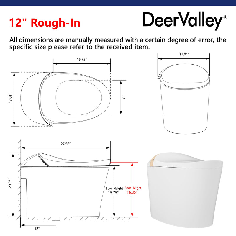 DeerValley DV-1S0160 dimensions diagram 12 inch rough in