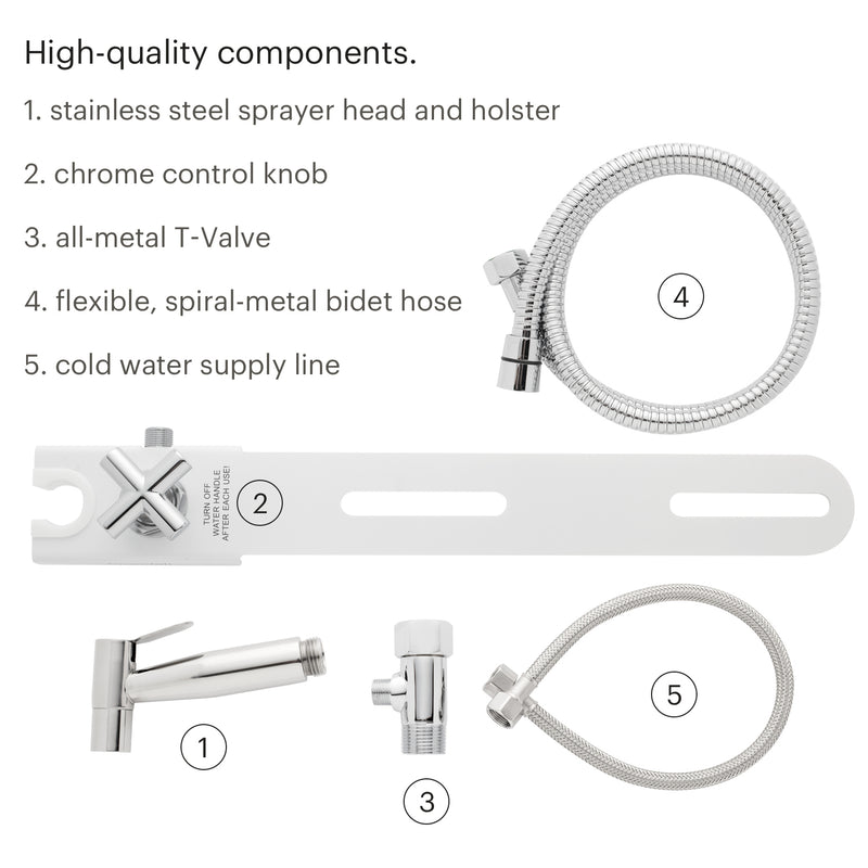 Brondell CleanSpa Luxury Hand-Held Bidet Sprayer and Holster with Integrated Shut Off, MBH-40 (Black, White, Stainless Steel)