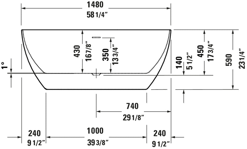 Duravit No. 1 Bathtub Technical Drawing