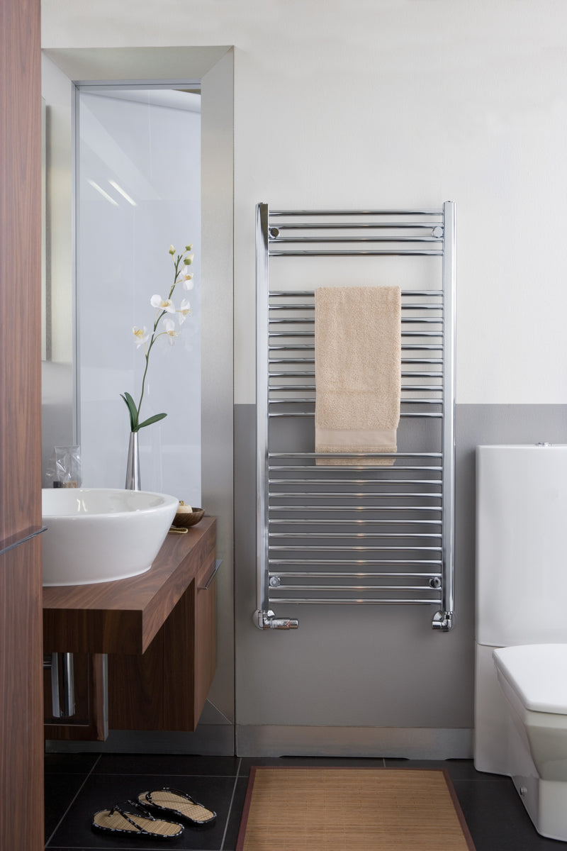 ICO Savoy towel warmer in a modern bathroom