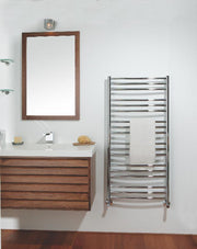 ICO Laveno towel warmer, styled bathroom scene