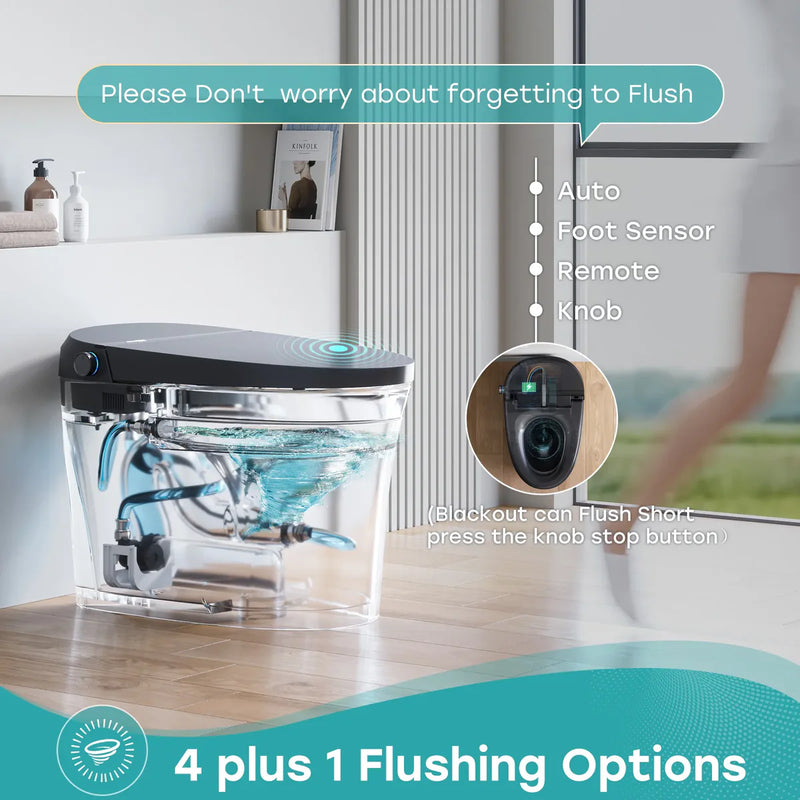 HOROW Black Smart Toilet With Bidet Seat For 12 Inch Rough In Model T36