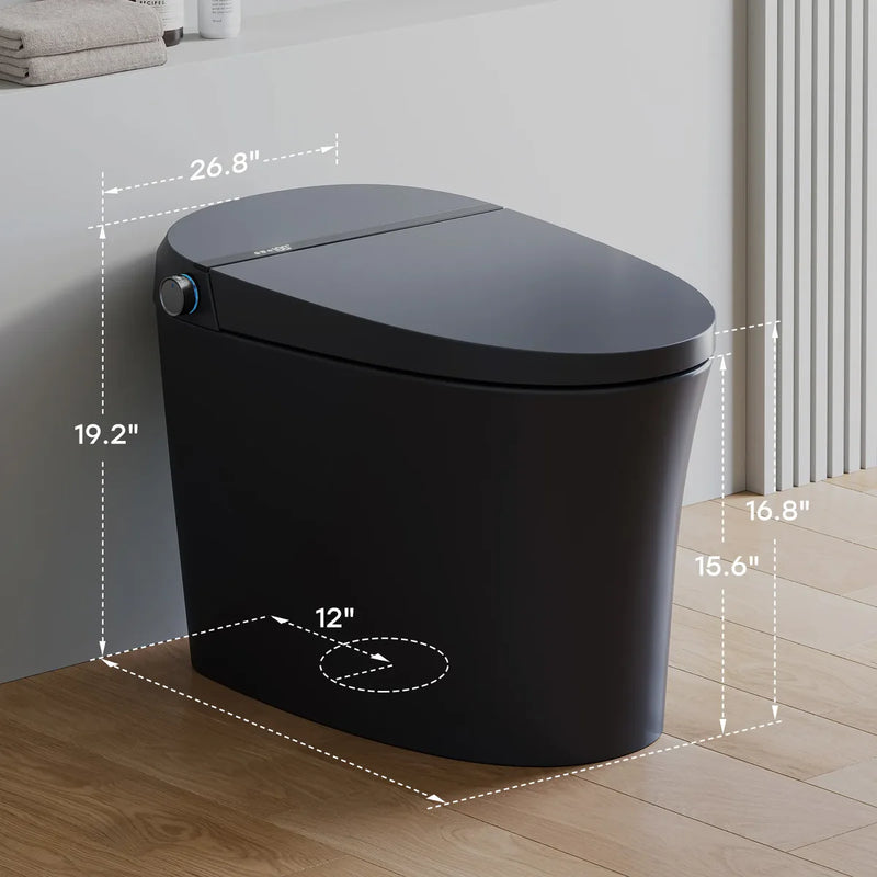 HOROW Black Smart Toilet With Bidet Seat For 12 Inch Rough In Model T36