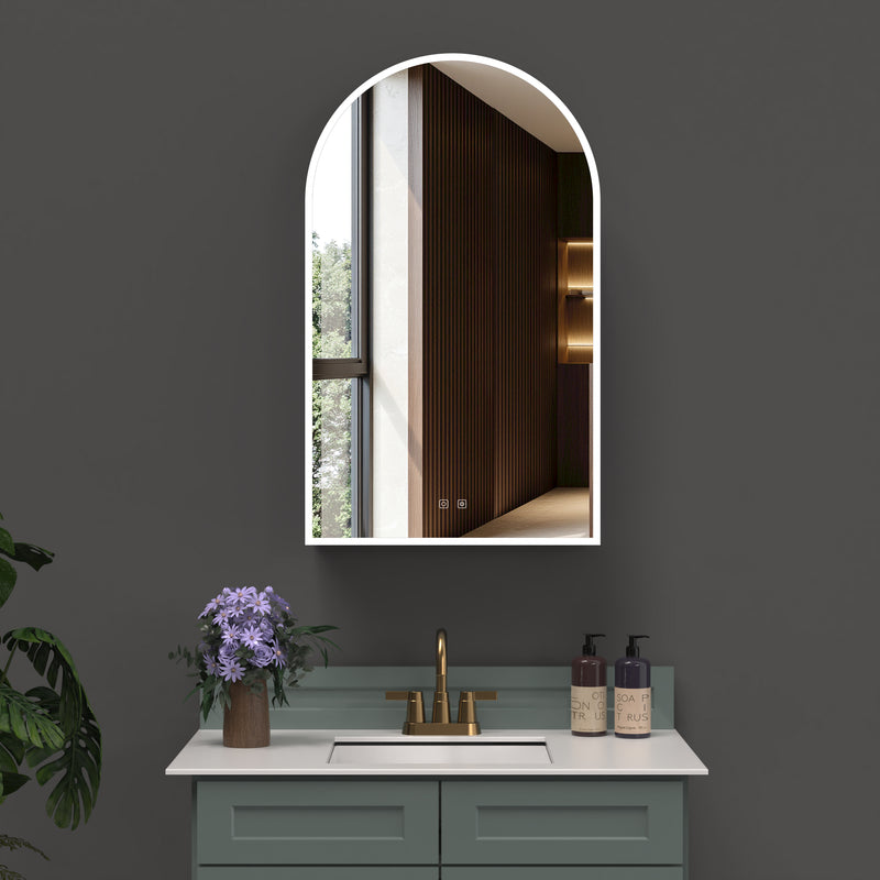 ICO Fern IF2624 arched LED medicine cabinet, 24 x 40 in, mounted above a bathroom vanity