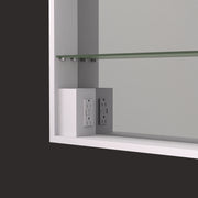 Interior of the ICO Fern IF2624 medicine cabinet showing the GFI protected outlet with USB