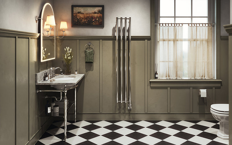 ICO Rosendal towel warmer styled with an LED mirror