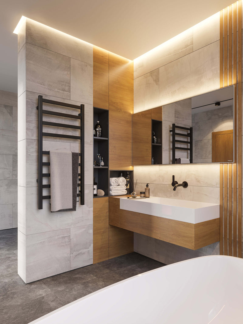ICO Kontour Angle Electric Plug In Towel Warmer with Shelf