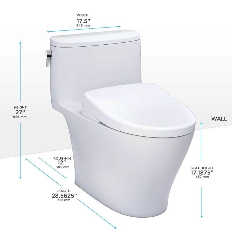 TOTO Nexus 1.28 GPF One-Piece Elongated Toilet Auto Flush WASHLET + S7A Contemporary Bidet Seat MW6424736CEFGA#01