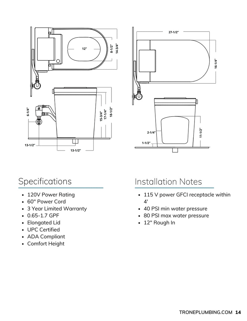 Trone Smart Bidet Toilet with ToeTouch, Auto Open STCM1 820444