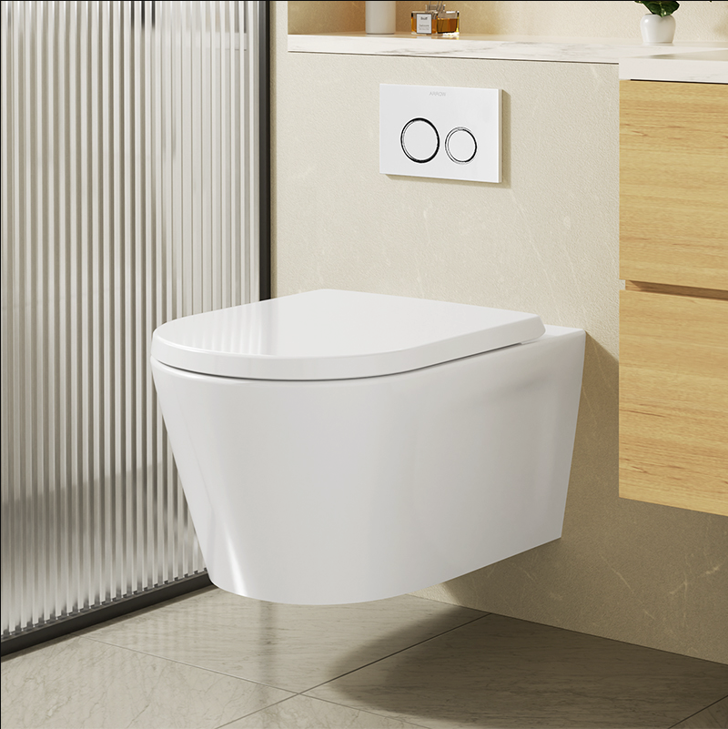 Wall-Hung Ceramic Toilet – Compact One-Piece Design with Smooth Glaze and Efficient Washdown Flush