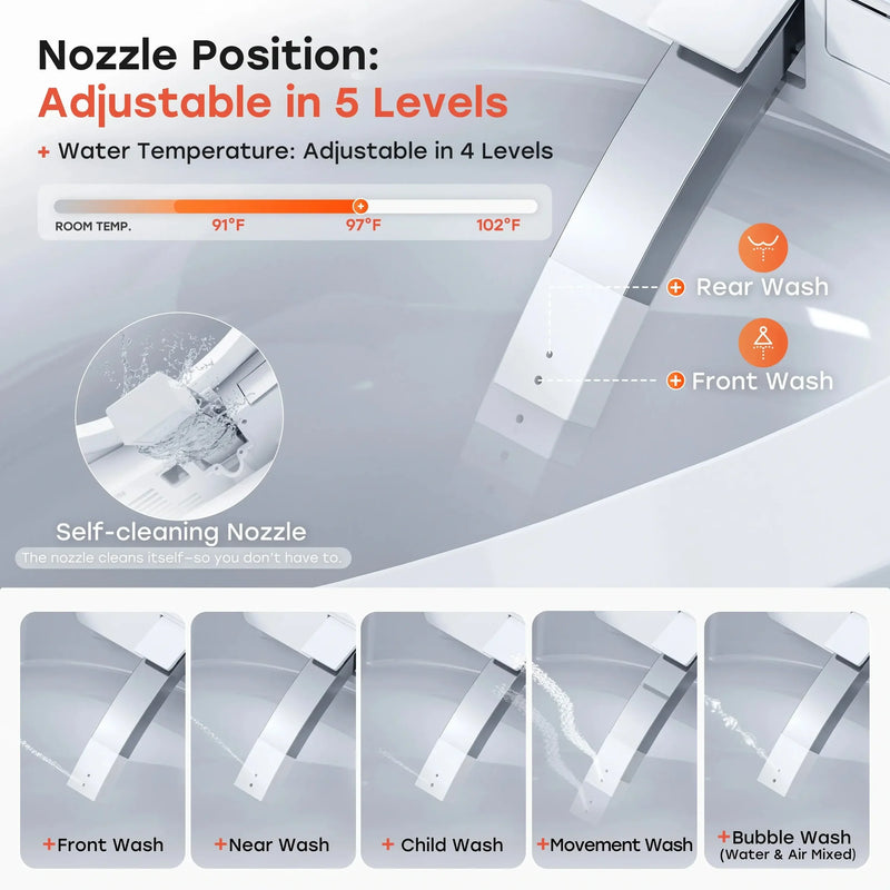 HOROW T33 Bidet 12 inch Rough ADA compliant One Piece Toilet with Ultra-Powerful Flush, Heated Toilet Seat, Warm Dryer, Night Light, Deodorization