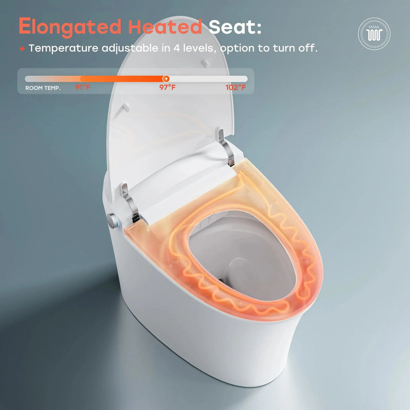 HOROW T33 Bidet 12 inch Rough ADA compliant One Piece Toilet with Ultra-Powerful Flush, Heated Toilet Seat, Warm Dryer, Night Light, Deodorization