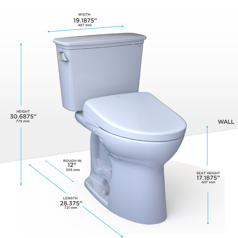 TOTO Drake Transitional WASHLET+ S5 Two Piece Toilet 1.28 GPF Universal Height (Rough-In 12" | 10")