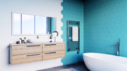 ICO Savoy towel warmer, styled bathroom scene