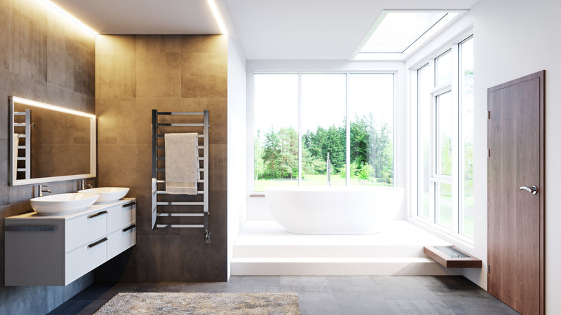 ICO Milano electric towel warmer, styled bathroom scene