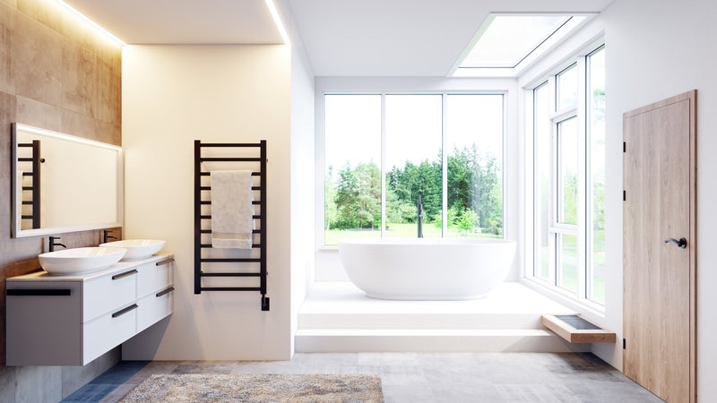 ICO Milano electric towel warmer in a modern bathroom