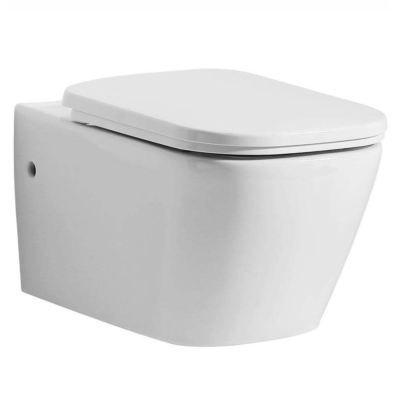 EAGO WD390 Modern Wall-Mounted Dual Flush White Ceramic Toilet WD390