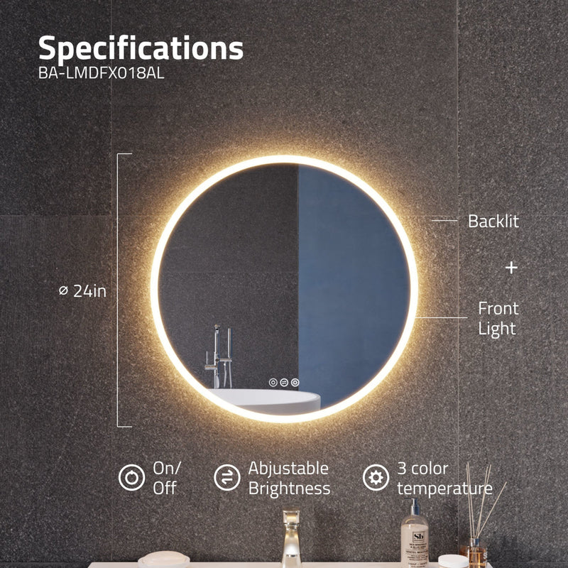 ANZZI Round LED Smart Mirror 24 28 32 Inch BA-LMDFX1859-PRX