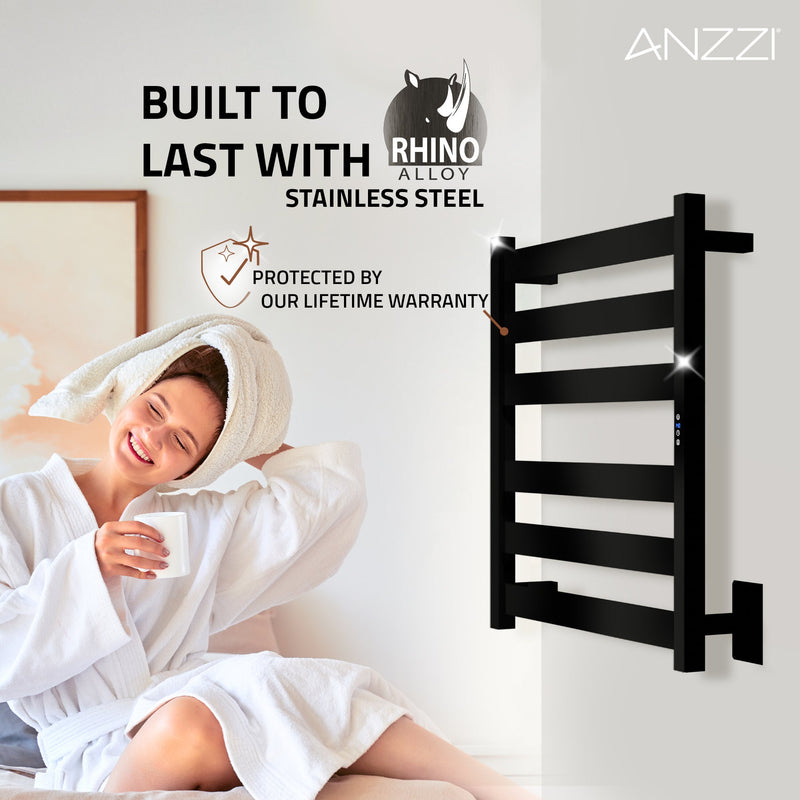 ANZZI Note Series 6-Bar Stainless Steel Wall Mounted Towel Warmer in Matte Black