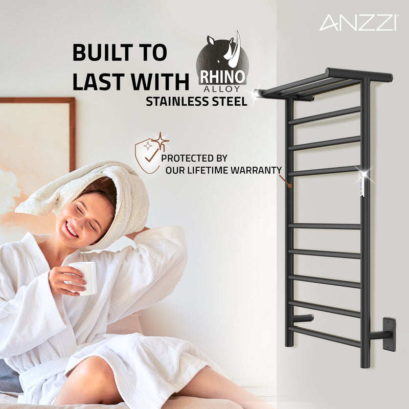 ANZZI Eve Series 8-Bar Towel Warmer with Top Shelf, Digital Control, Dual Installation