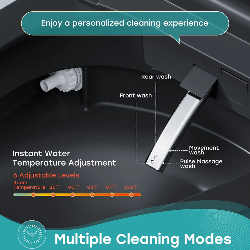 HOROW Black Smart Toilet With Bidet Seat For 12 Inch Rough In Model T36