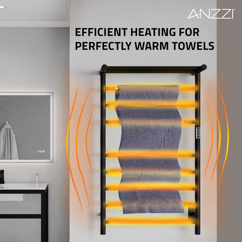 ANZZI Eve Series 8-Bar Towel Warmer with Top Shelf, Digital Control, Dual Installation