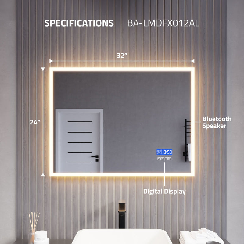 ANZZI LED Bathroom Mirror with Bluetooth Speakers 24x31 | 27x39 in