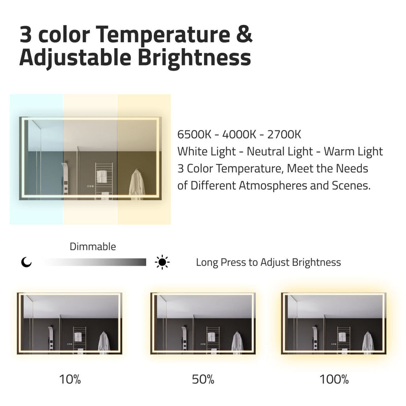 ANZZI Frameless LED Front/Back Light Bathroom Mirror with Defogger 36-in. x 60-in.