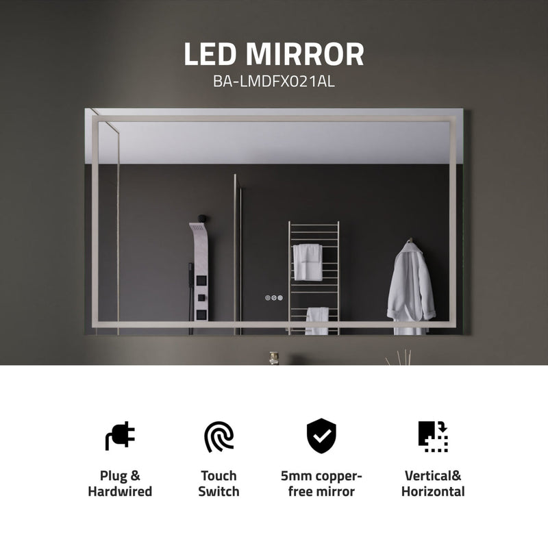 ANZZI Frameless LED Front/Back Light Bathroom Mirror with Defogger 36-in. x 60-in.