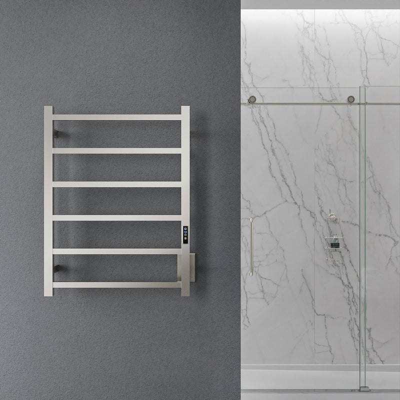 ANZZI Charles Series 6-Bar Wall Mounted Towel Warmer Dual Installation, Digital Control Panel
