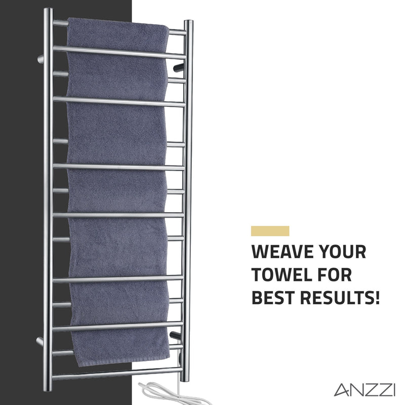 ANZZI Elgon Series 14-Bar Wall Mounted Towel Warmer (20.86" W x 48.62" H), Dual Installation (Hardwire/Plug-In), Quick Warm Time, Rhino Alloy Certified