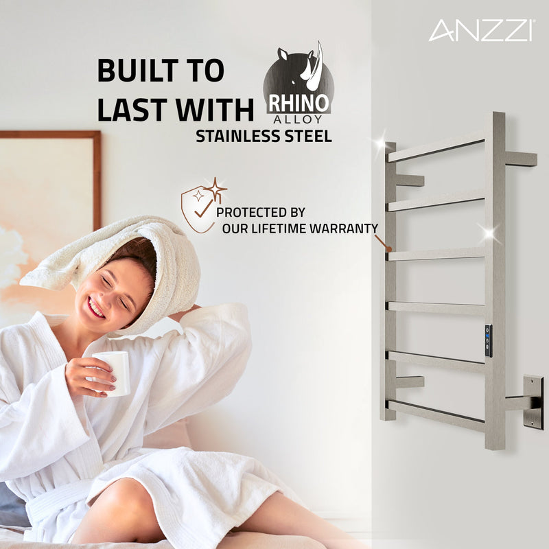 ANZZI Charles Series 6-Bar Wall Mounted Towel Warmer Dual Installation, Digital Control Panel