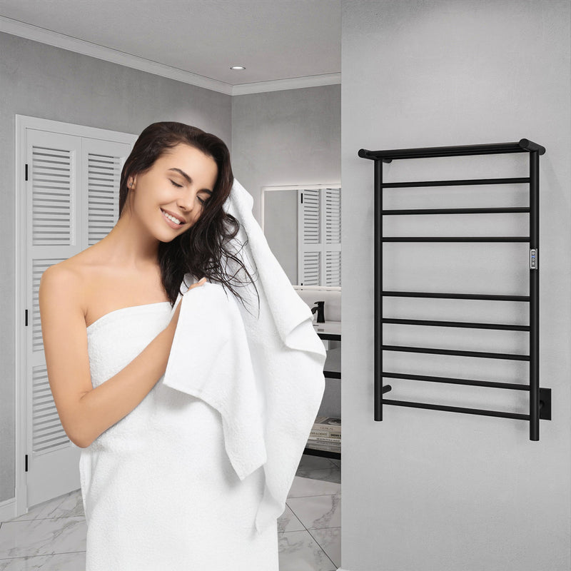 ANZZI Eve Series 8-Bar Towel Warmer with Top Shelf, Digital Control, Dual Installation