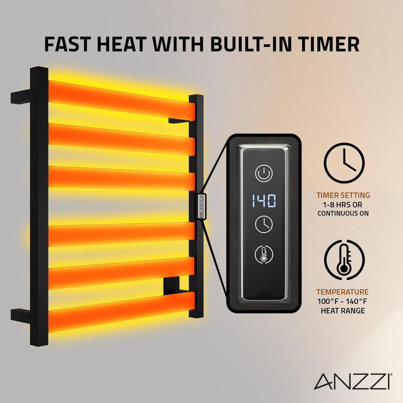 ANZZI Note Series 6-Bar Stainless Steel Wall Mounted Towel Warmer in Matte Black