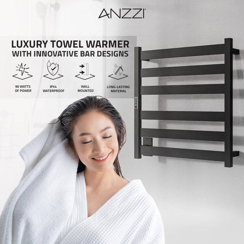 ANZZI Note Series 6-Bar Stainless Steel Wall Mounted Towel Warmer in Matte Black