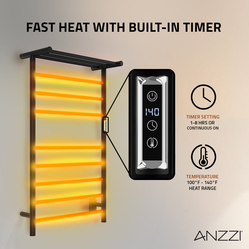 ANZZI Eve Series 8-Bar Towel Warmer with Top Shelf, Digital Control, Dual Installation