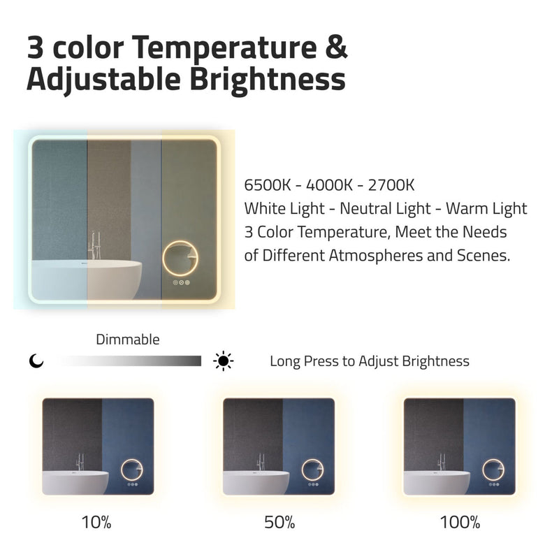 ANZZI LED Bathroom Mirror with 3X Magnification and Defogger 27-in. x 31-in.