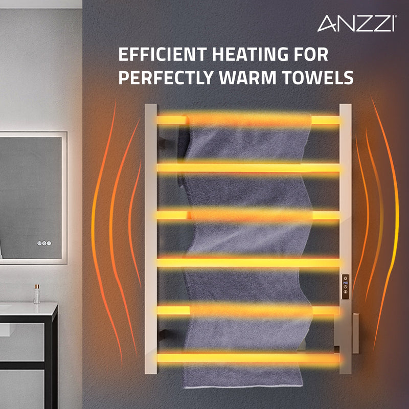 ANZZI Charles Series 6-Bar Wall Mounted Towel Warmer Dual Installation, Digital Control Panel