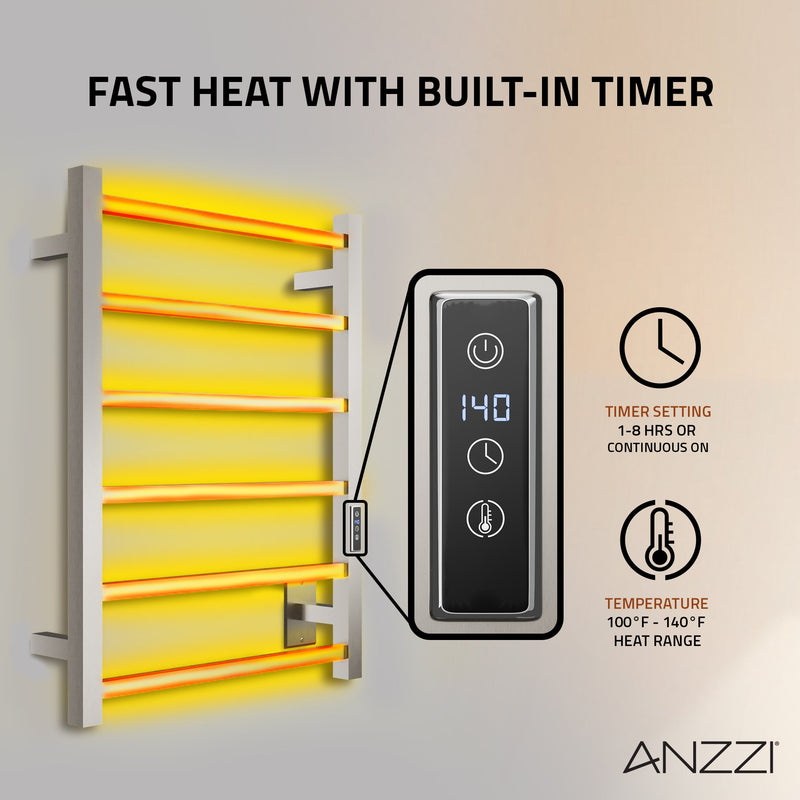 ANZZI Charles Series 6-Bar Wall Mounted Towel Warmer Dual Installation, Digital Control Panel