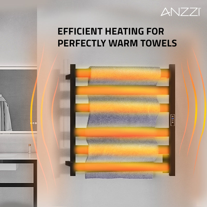 ANZZI Note Series 6-Bar Stainless Steel Wall Mounted Towel Warmer in Matte Black