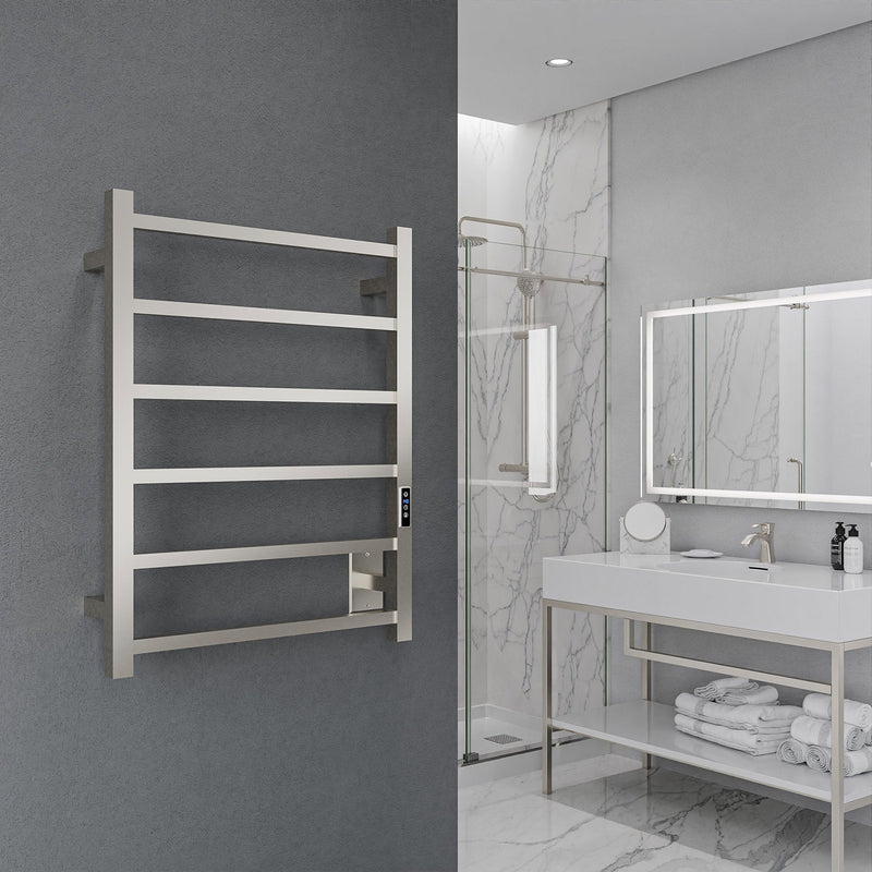 ANZZI Charles Series 6-Bar Wall Mounted Towel Warmer Dual Installation, Digital Control Panel
