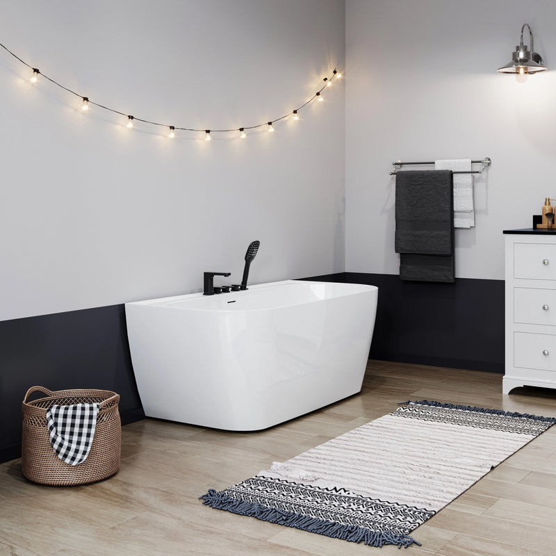 HOROW 59 Inch Acrylic Back to Wall Tub with Faucet and Shower Head Model SU59-MB
