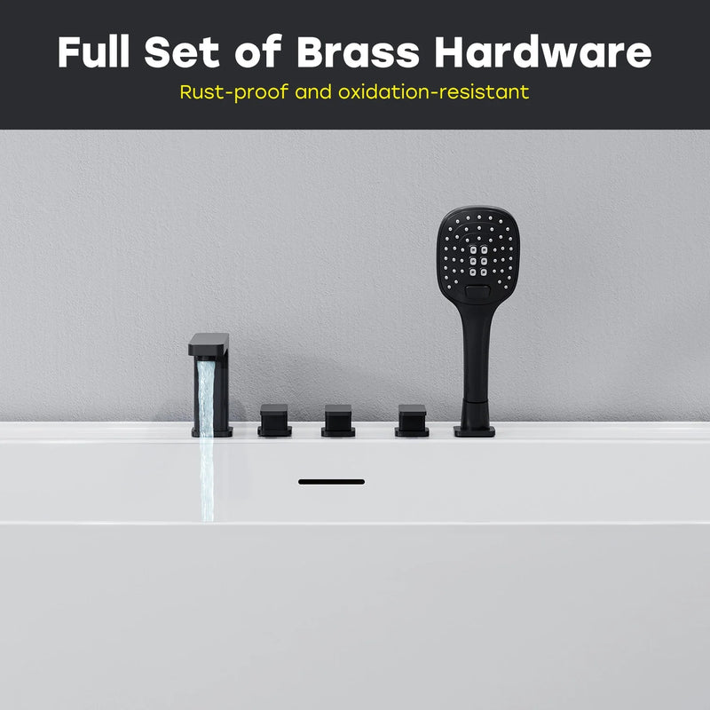 HOROW 59 Inch Acrylic Back to Wall Tub with Faucet and Shower Head Model SU59-MB