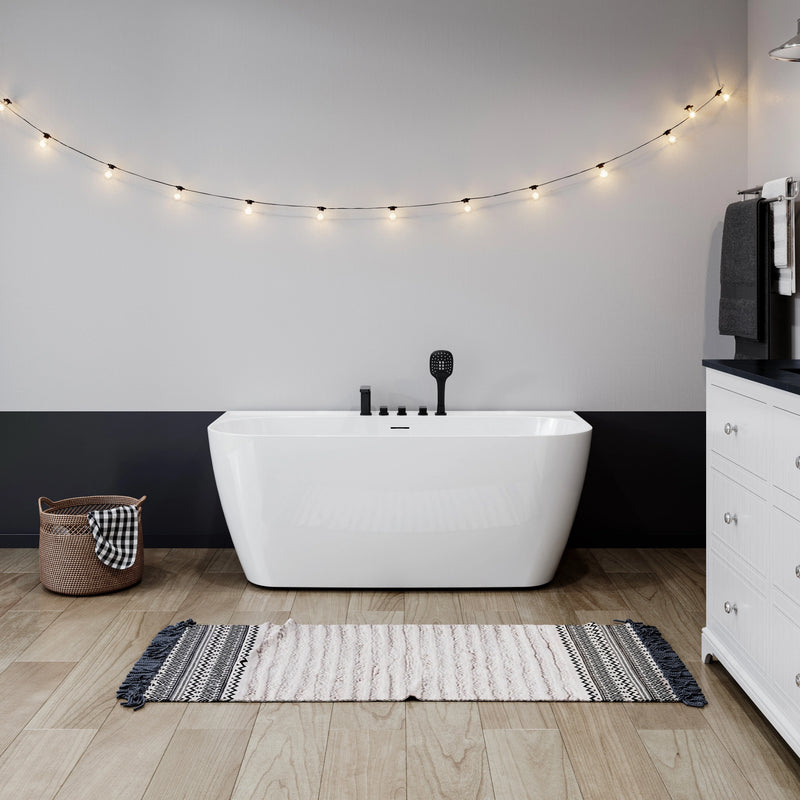HOROW 59 Inch Acrylic Back to Wall Tub with Faucet and Shower Head Model SU59-MB