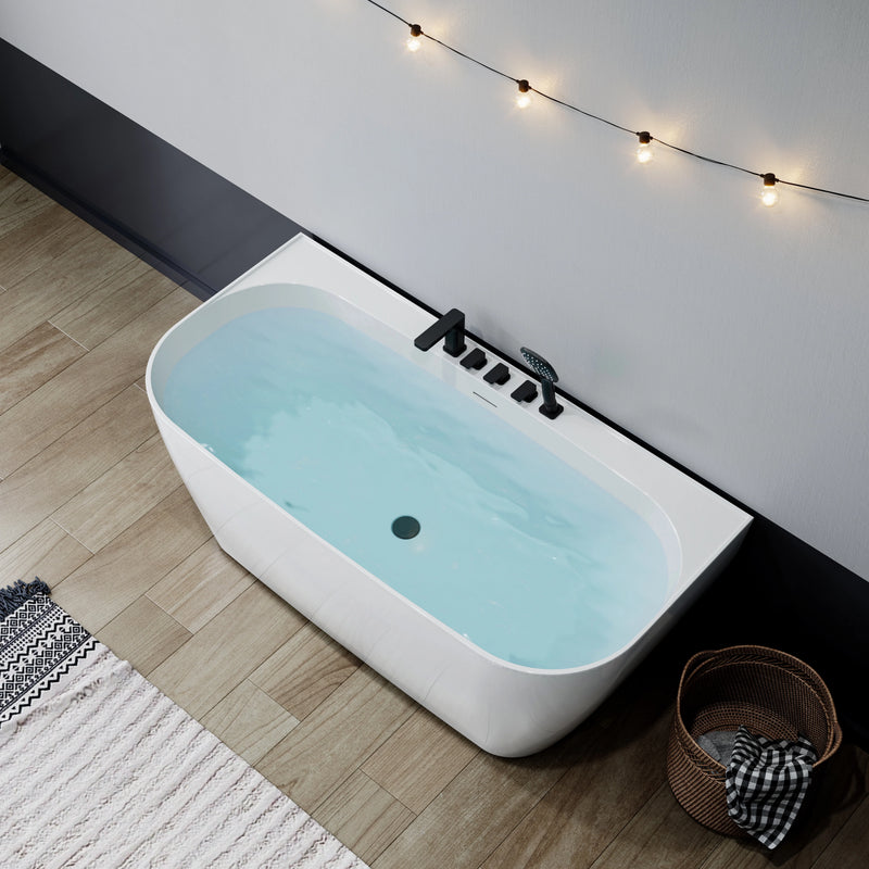 HOROW 59 Inch Acrylic Back to Wall Tub with Faucet and Shower Head Model SU59-MB